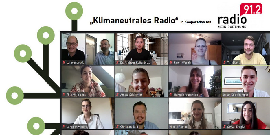 Screenshot des Abschluss-Zoommeetings des Masterseminars "Klimaneutrales Radio" mit den Teilnehmern*innen, Dozenten*innen und Vertretern*innen von Radio 91.2